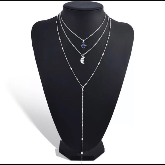 Moon Blue Stone 3-Strand Silver Alloy Necklace - Picture 4 of 7
